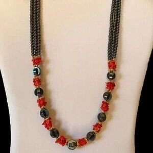 Vintage Hematite & Red Coral Necklace